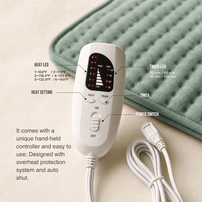 Electric Heating Pad – Heat Pad for Back, Belly & Legs with 6 Temperature Levels