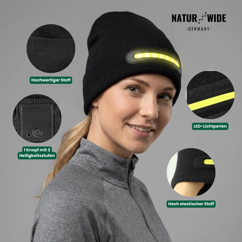 LED Mütze mit Licht – USB wiederaufladbare Unisex Wintermütze