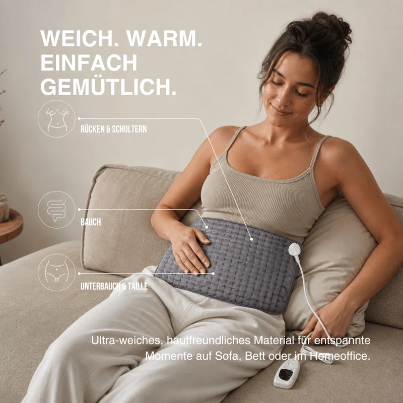 Elektrische Heizdecke – Wärmeauflage für Rücken, Bauch & Beine mit 6 Temperaturstufen