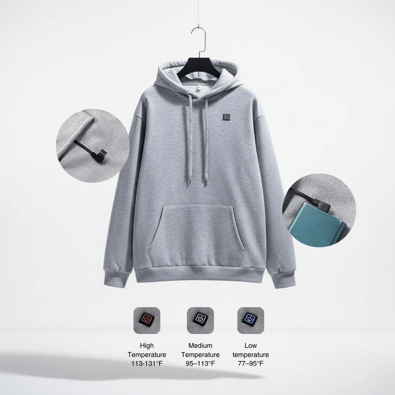 USB Heated Hoodie – Unisex Zip-Up with Thick Wool Lining
