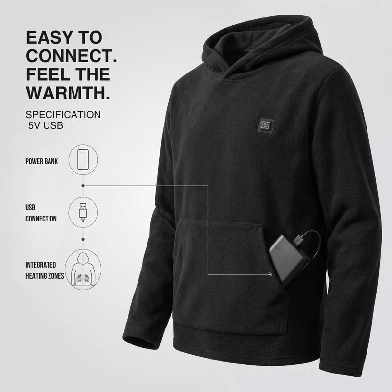 USB Heated Hoodie – Unisex Zip-Up with Thick Wool Lining