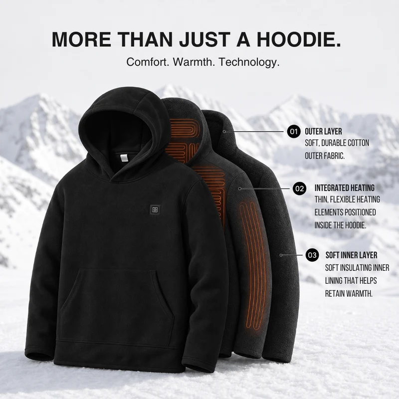 USB Heated Hoodie – Unisex Zip-Up with Thick Wool Lining