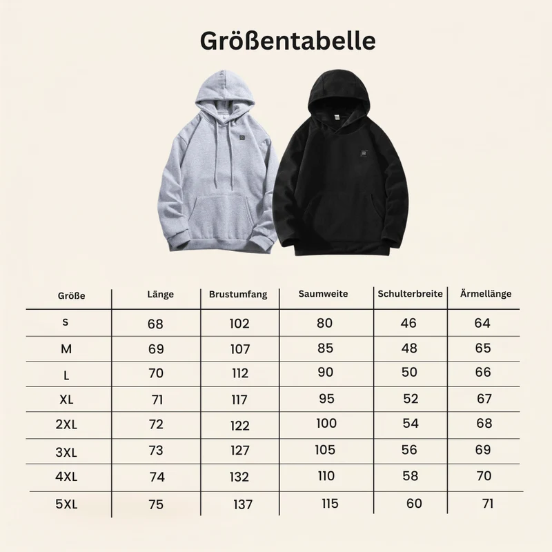USB Beheizter Hoodie – Unisex Hoodie mit Reißverschluss
