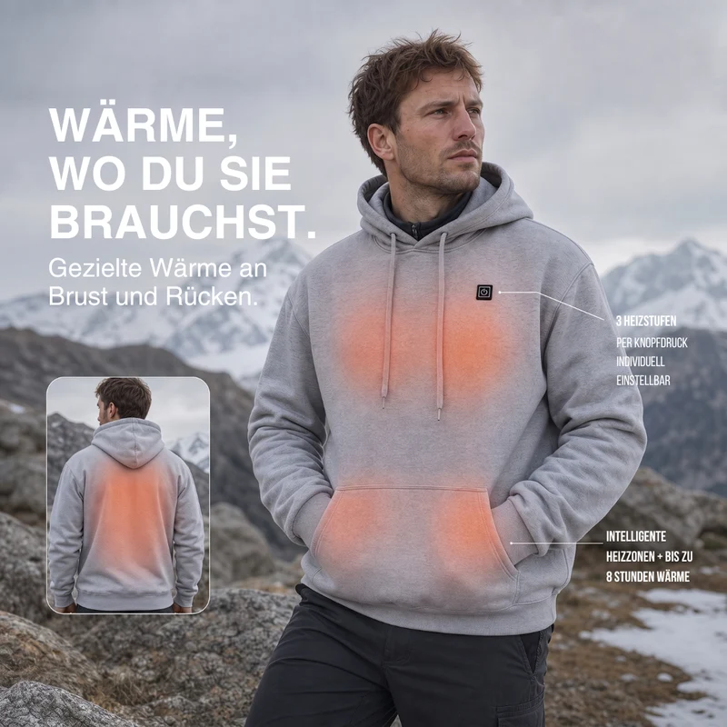 USB Beheizter Hoodie – Unisex Hoodie mit Reißverschluss
