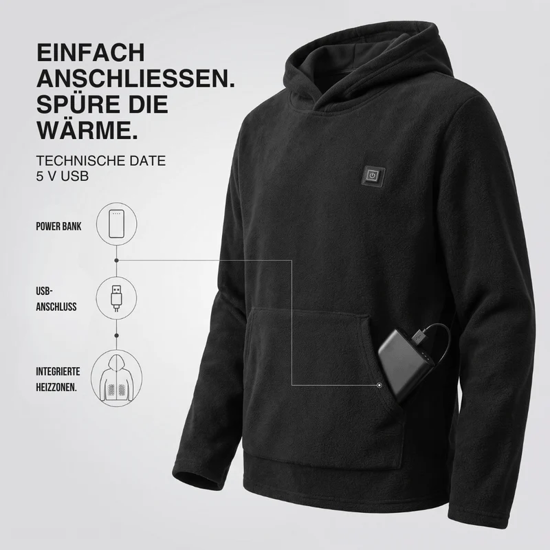 USB Beheizter Hoodie – Unisex Hoodie mit Reißverschluss