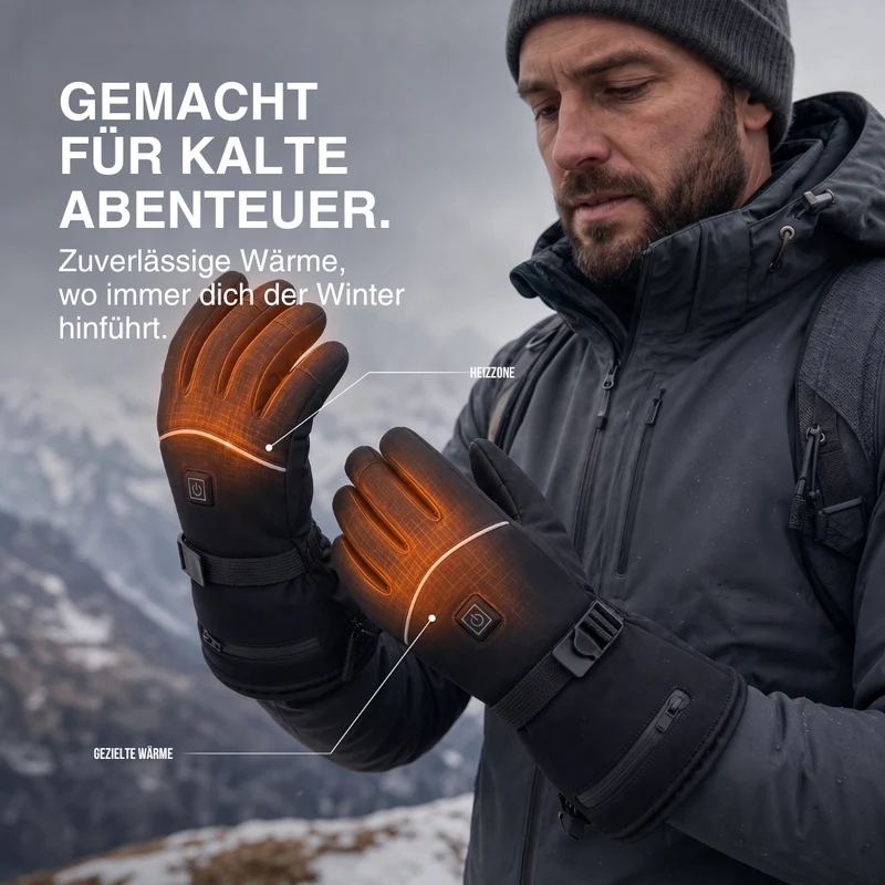 Beheizte Handschuhe – 3 Heizstufen, wasserdicht & winddicht