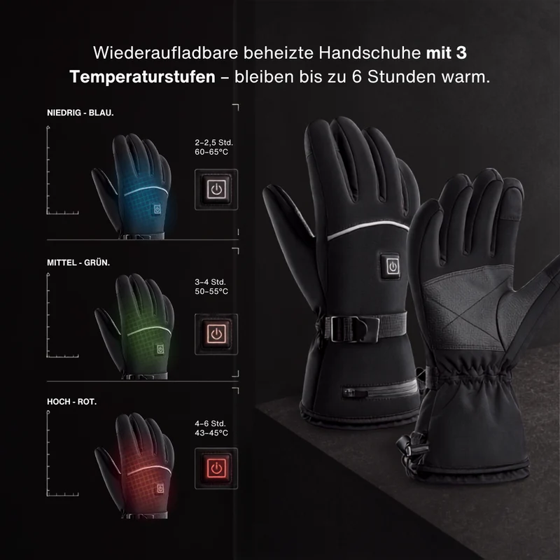 Beheizte Handschuhe – 3 Heizstufen, wasserdicht & winddicht