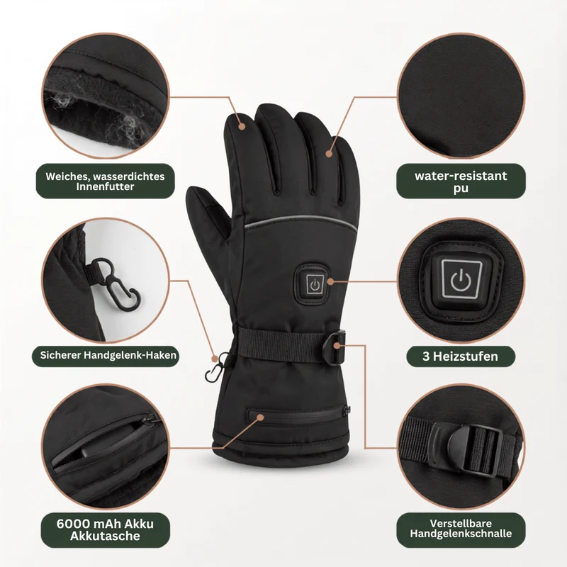Beheizte Handschuhe – 3 Heizstufen, wasserdicht & winddicht