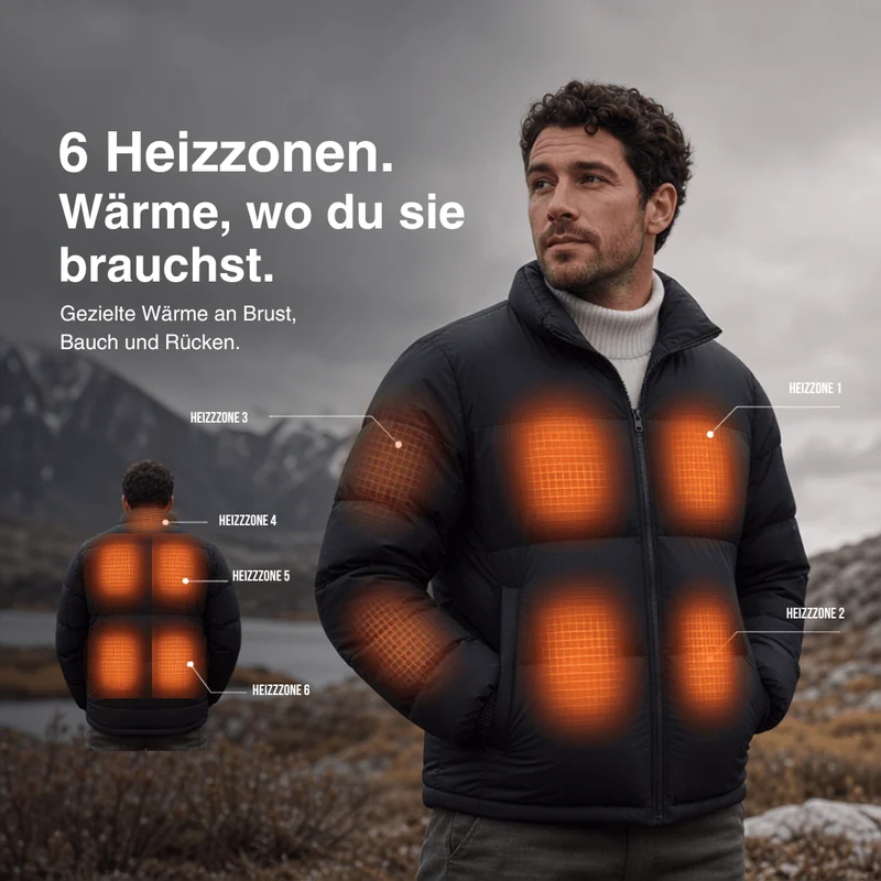 Beheizte Winterjacke – 6 Heiz-Zonen, wasserdicht & extra warm für Damen & Herren