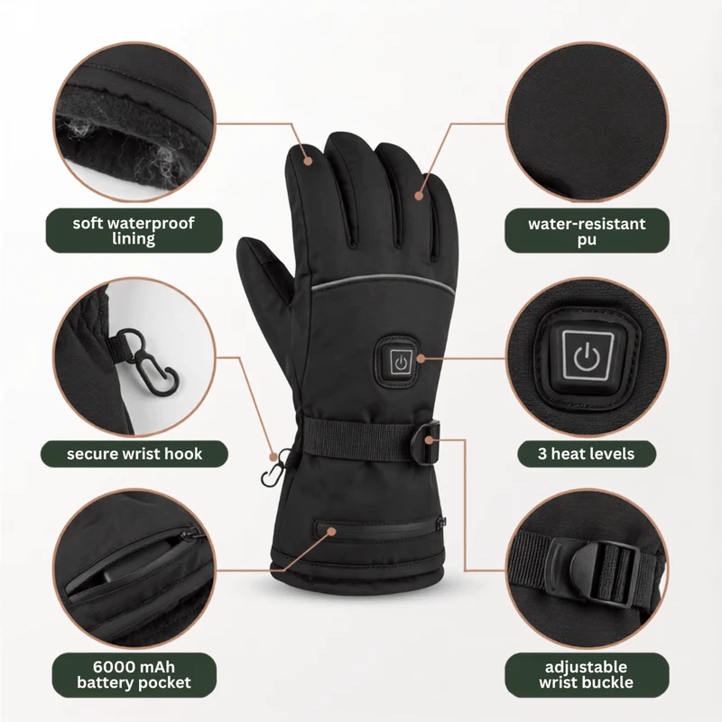 Heated Gloves – 3 Heat Levels, Waterproof & Windproof
