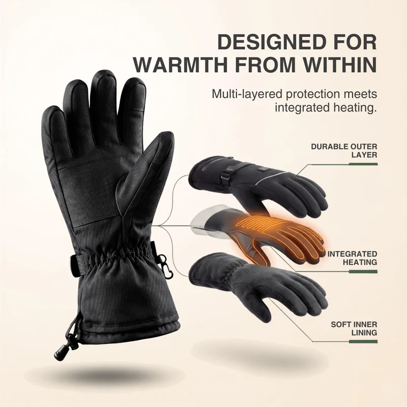 Heated Gloves – 3 Heat Levels, Waterproof & Windproof