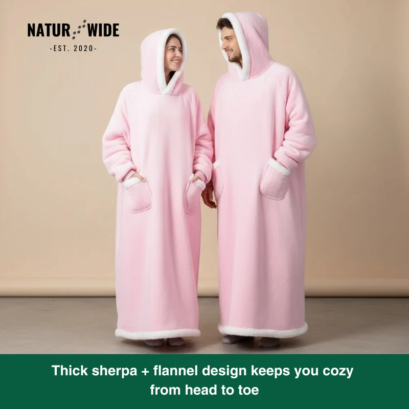 Oversized Flannel Blanket Hoodie – Wearable Blanket with Sleeves & Hood