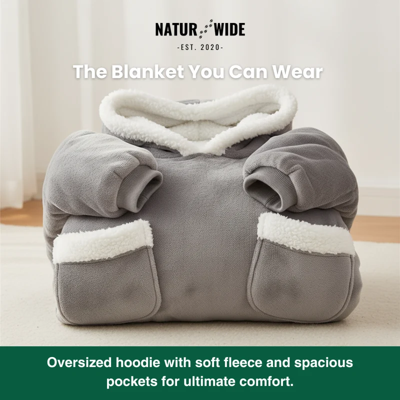 Oversized Flannel Blanket Hoodie – Wearable Blanket with Sleeves & Hood