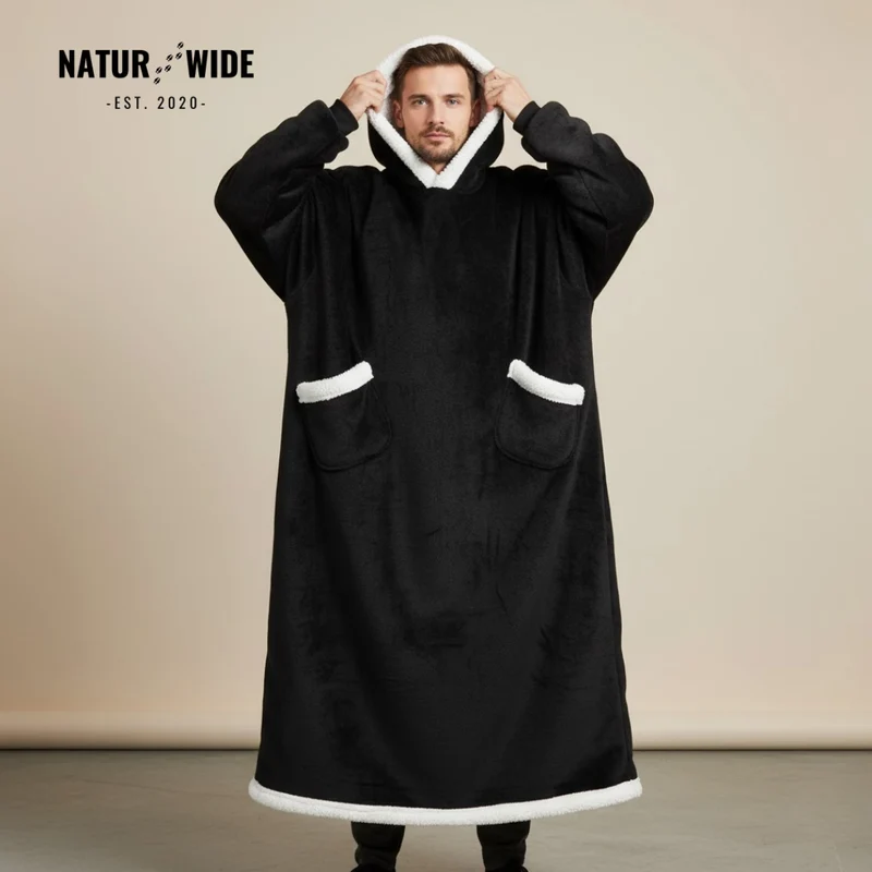 Oversized Flannel Blanket Hoodie – Wearable Blanket with Sleeves & Hood