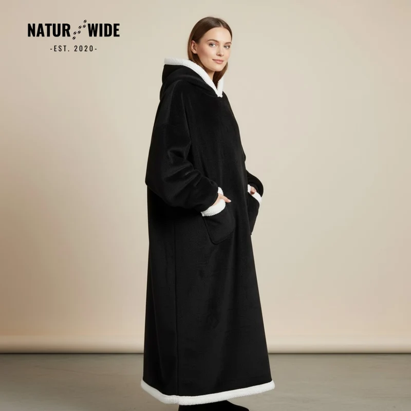 Oversized Flannel Blanket Hoodie – Wearable Blanket with Sleeves & Hood