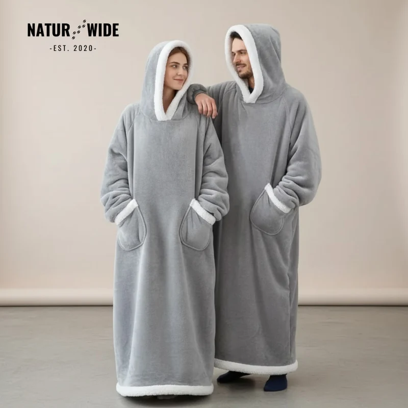 Oversized Flannel Blanket Hoodie – Wearable Blanket with Sleeves & Hood
