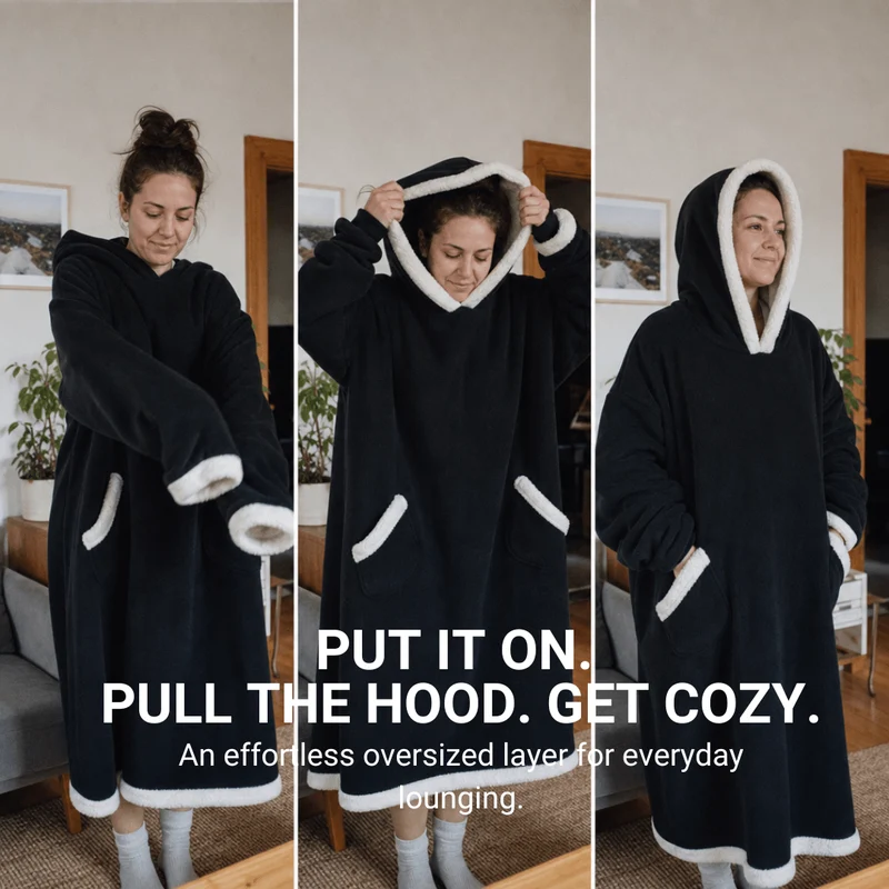 Oversized Flannel Blanket Hoodie – Wearable Blanket with Sleeves & Hood