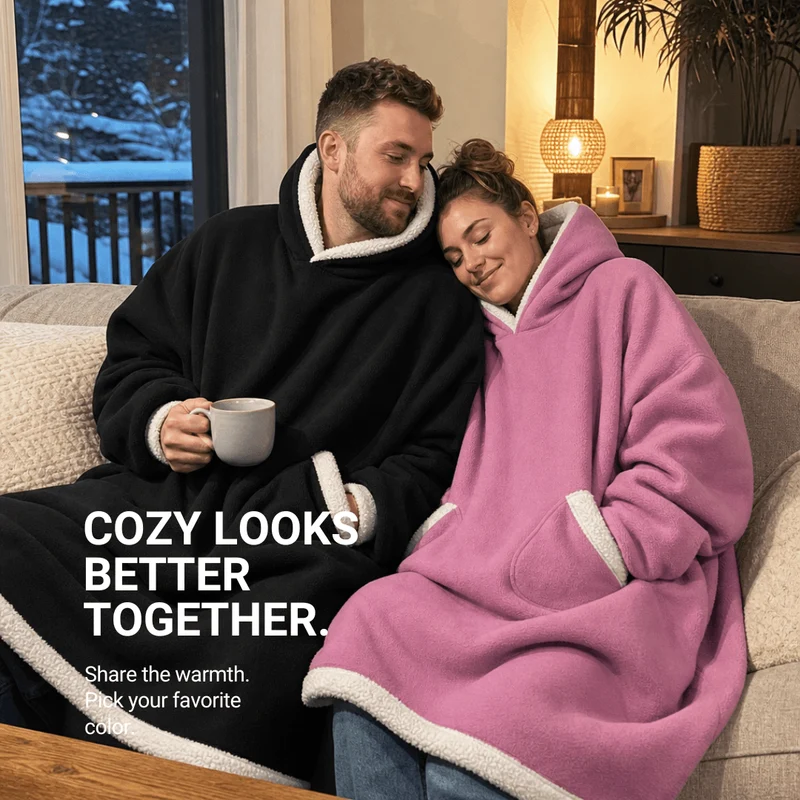 Oversized Flannel Blanket Hoodie – Wearable Blanket with Sleeves & Hood