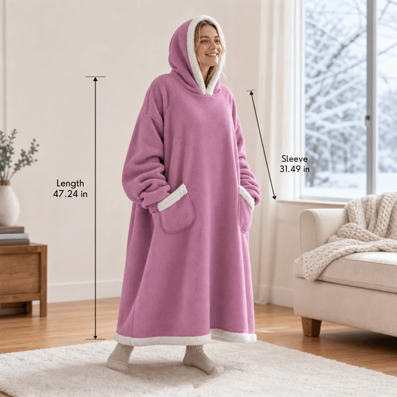 Oversized Flannel Blanket Hoodie – Wearable Blanket with Sleeves & Hood