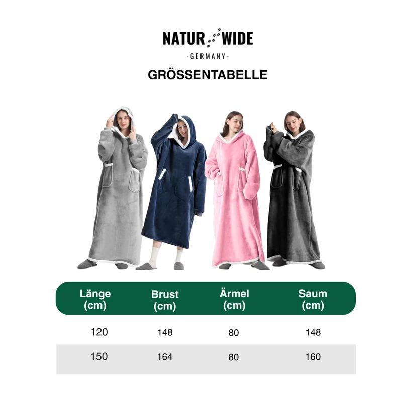 Oversize Flanell-Deckenhoodie – Tragbare Kuscheldecke mit Ärmeln & Kapuze