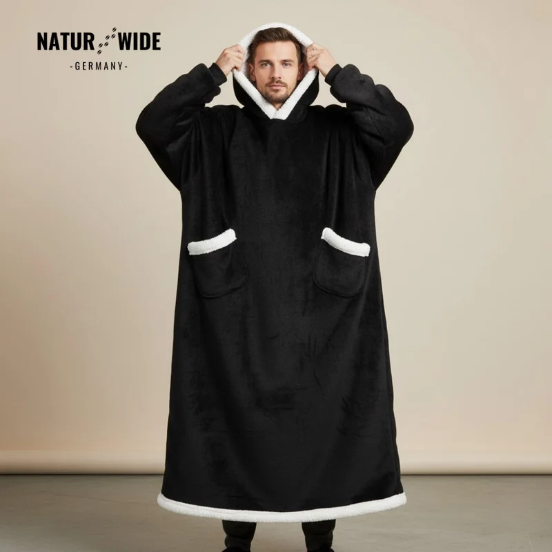 Oversize Flanell-Deckenhoodie – Tragbare Kuscheldecke mit Ärmeln & Kapuze