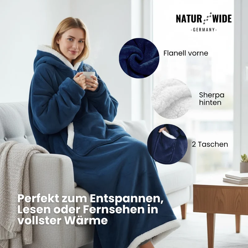 Oversize Flanell-Deckenhoodie – Tragbare Kuscheldecke mit Ärmeln & Kapuze