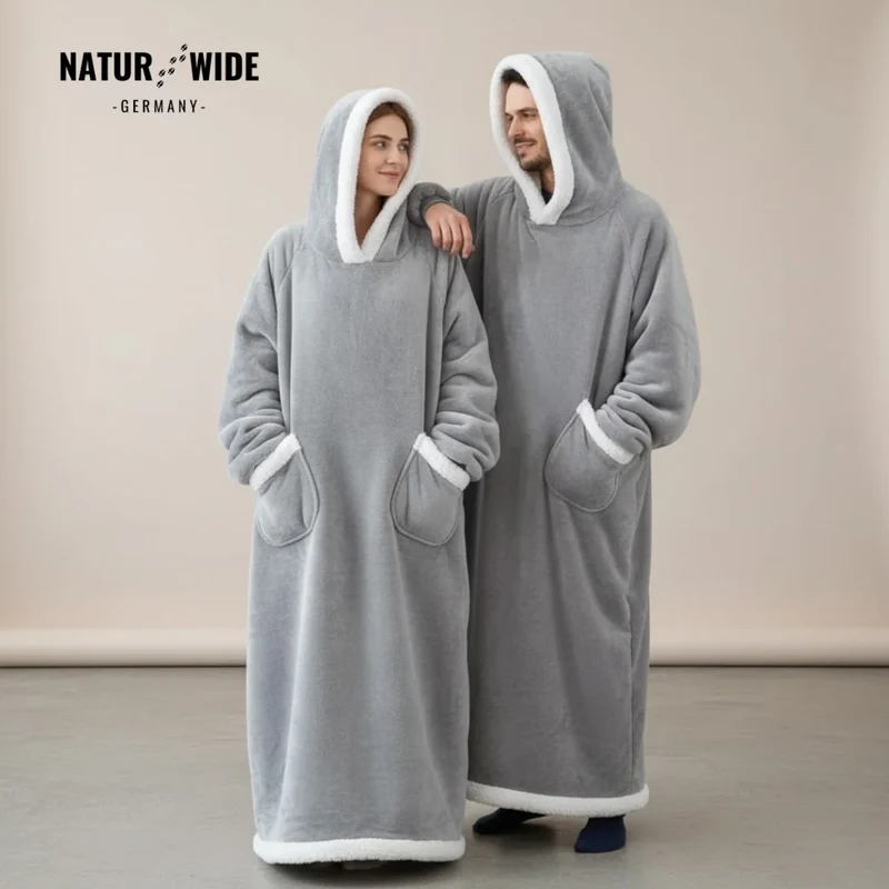 Oversize Flanell-Deckenhoodie – Tragbare Kuscheldecke mit Ärmeln & Kapuze