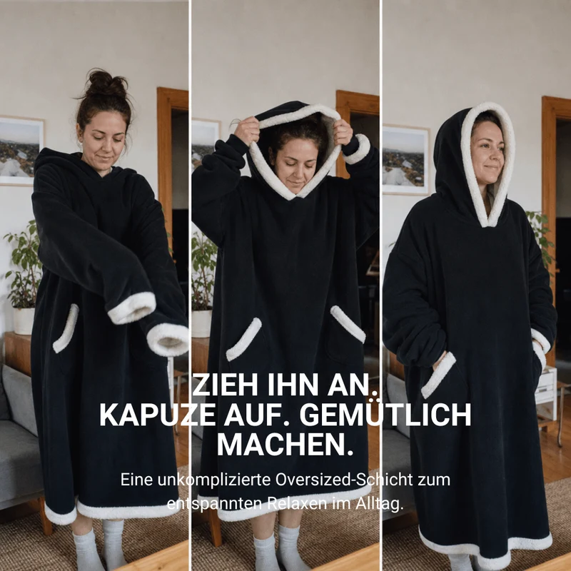 Oversize Flanell-Deckenhoodie – Tragbare Kuscheldecke mit Ärmeln & Kapuze