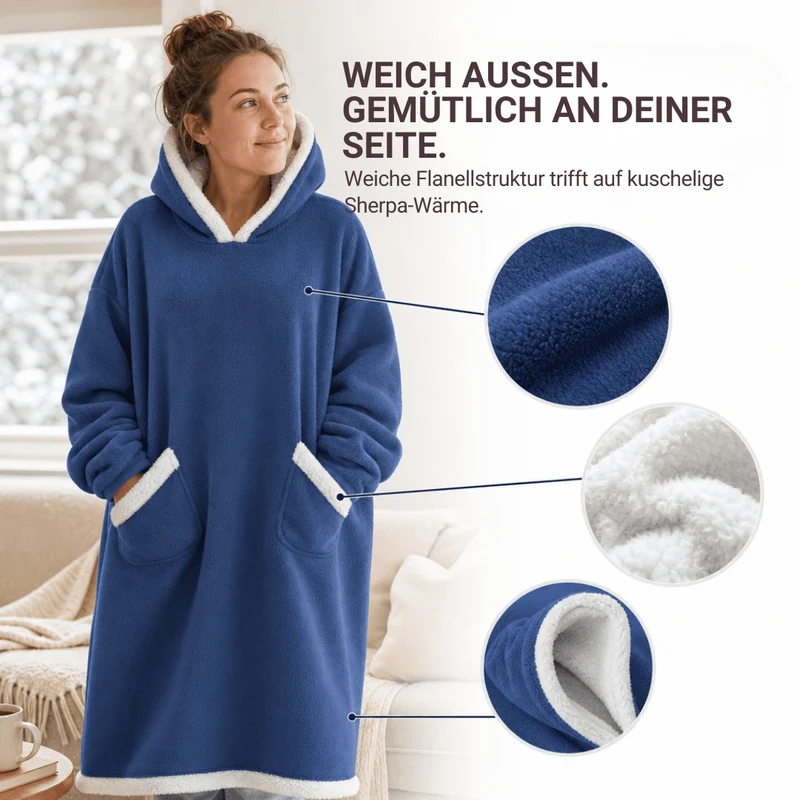 Oversize Flanell-Deckenhoodie – Tragbare Kuscheldecke mit Ärmeln & Kapuze