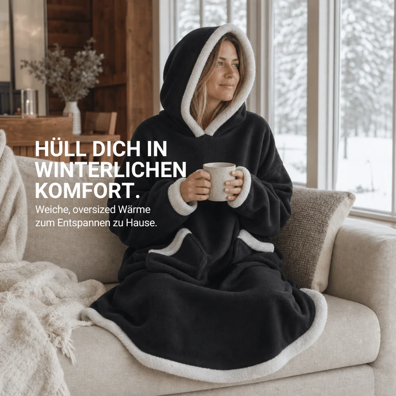 Oversize Flanell-Deckenhoodie – Tragbare Kuscheldecke mit Ärmeln & Kapuze