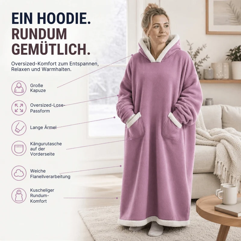 Oversize Flanell-Deckenhoodie – Tragbare Kuscheldecke mit Ärmeln & Kapuze
