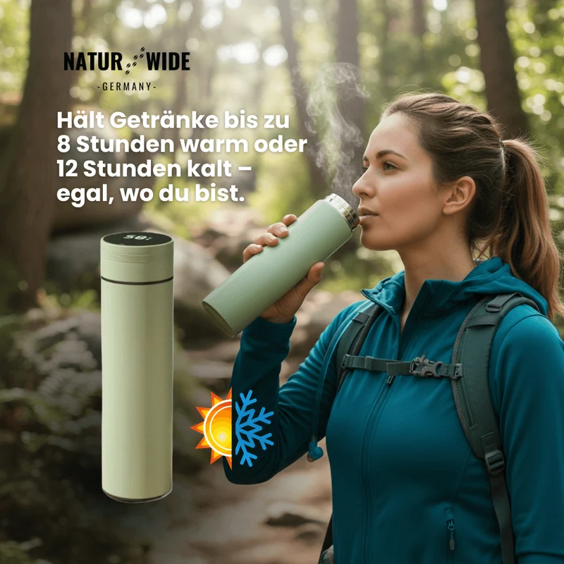 Naturwide Edelstahl Thermobecher 500ml mit Temperaturanzeige