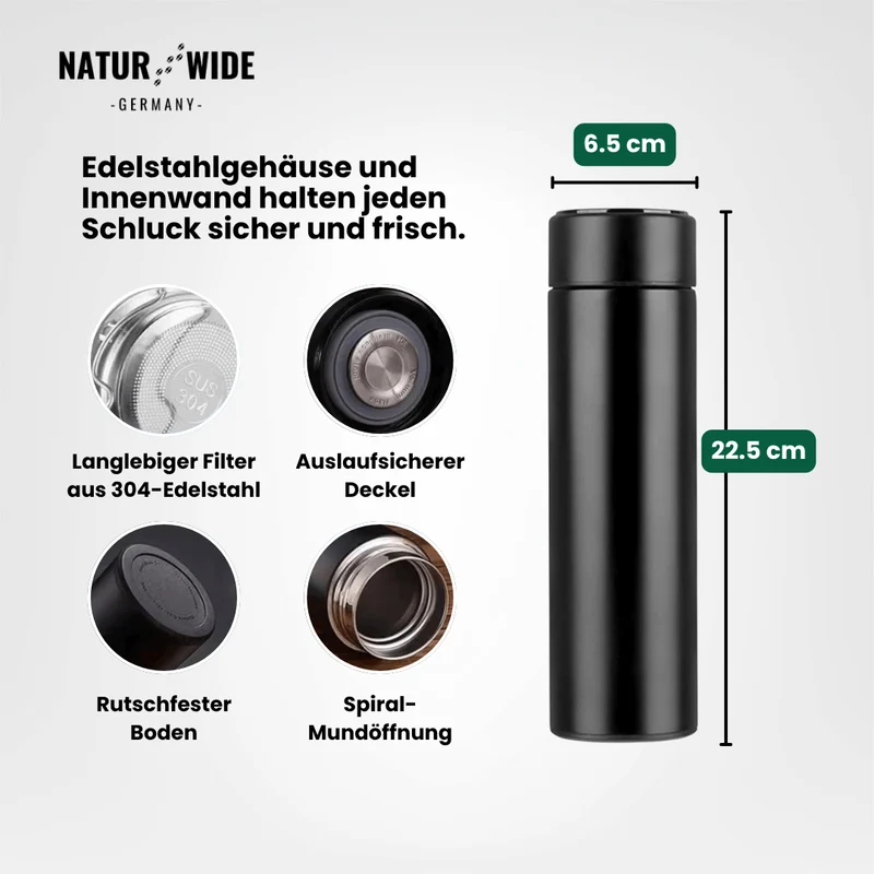Naturwide Edelstahl Thermobecher 500ml mit Temperaturanzeige