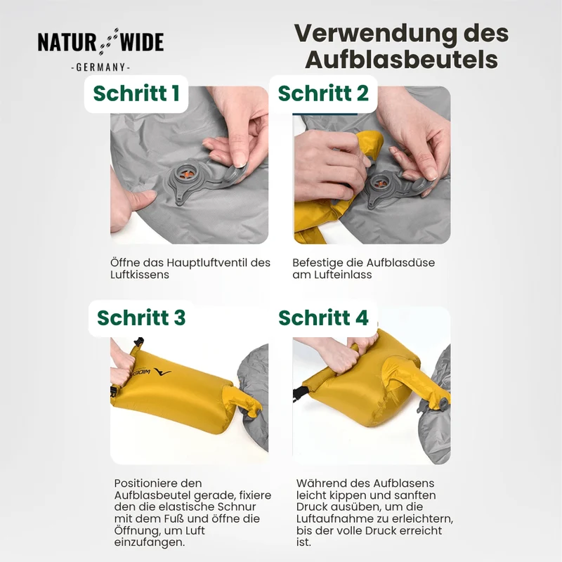 NaturWide Campingmatte 7.6R – Ultraleichte, selbstaufblasende Isomatte mit doppelter Stärke