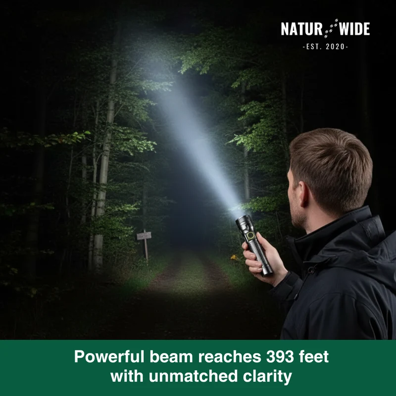 Aluminum LED Flashlight – Rechargeable, Waterproof & Power Display