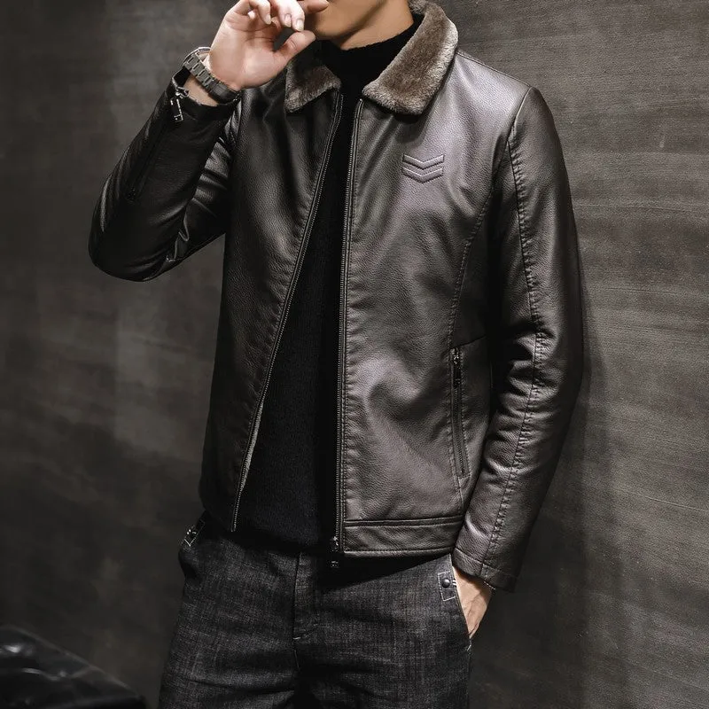 Herren Elegante Lederjacke mit warmem Futter Drune