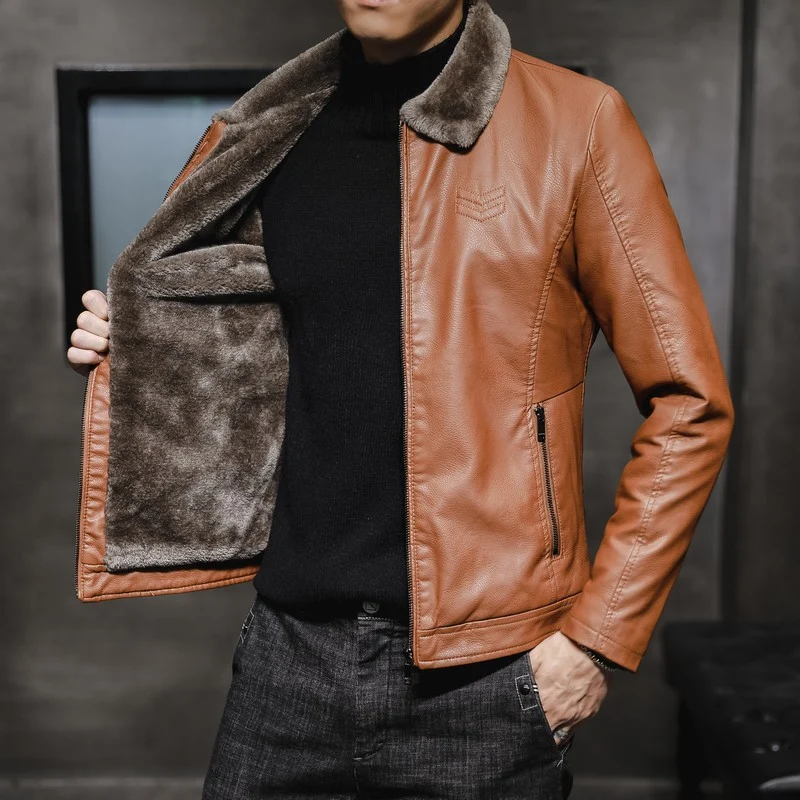 Herren Elegante Lederjacke mit warmem Futter Drune