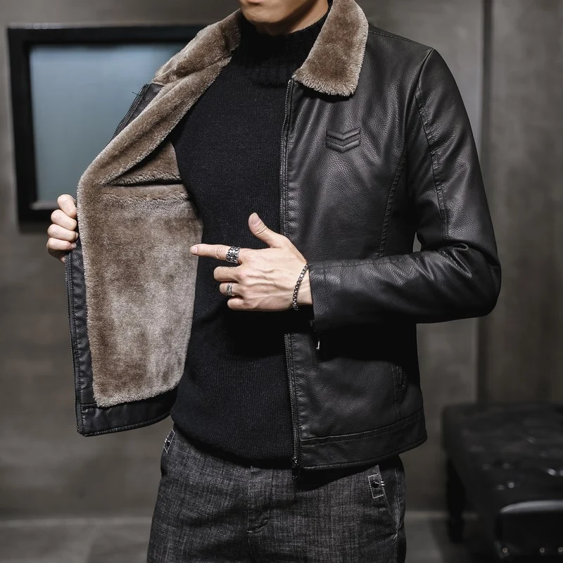 Herren Elegante Lederjacke mit warmem Futter Drune