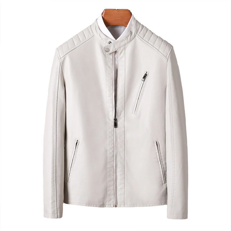 Herren Elegante Lederjacke mit Stehkragen Drune