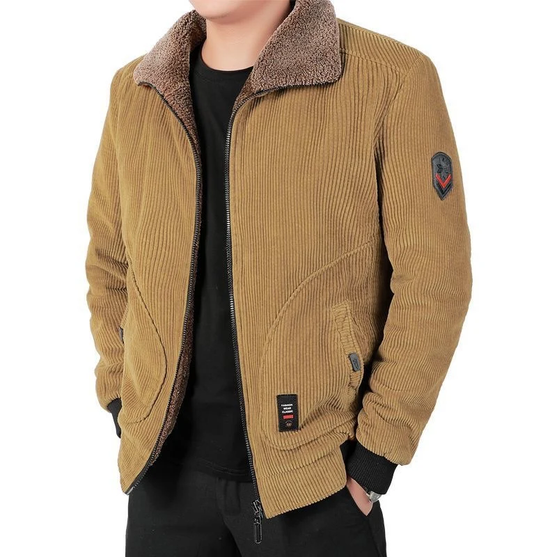 Herren Bequeme Cordjacke mit Fleece-Kragen Drune