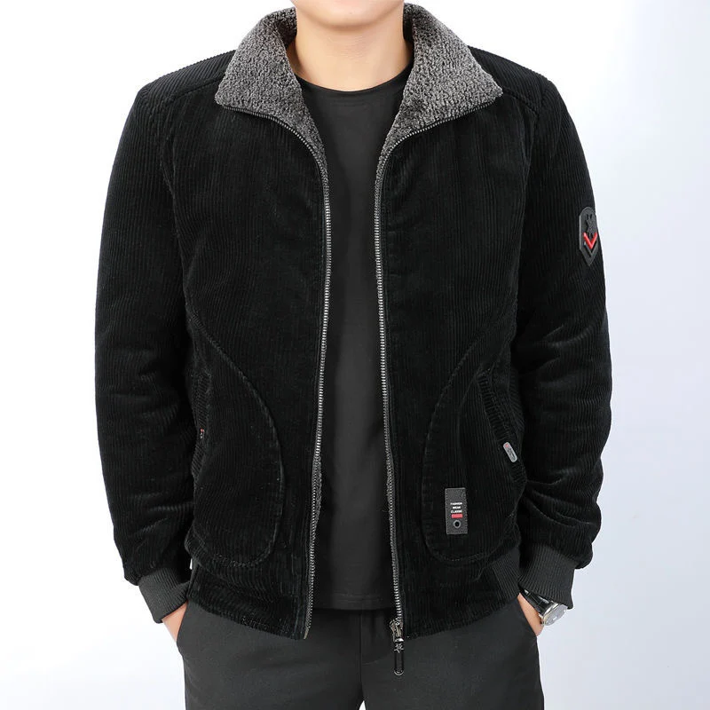 Herren Bequeme Cordjacke mit Fleece-Kragen Drune