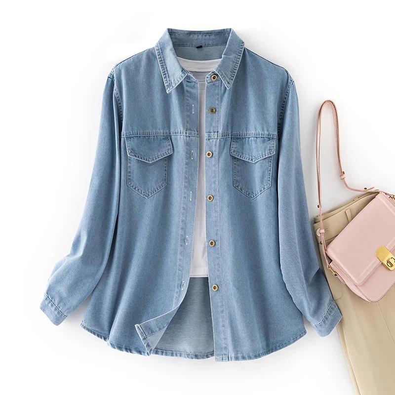 Damen Trendige Denim-Hemdjacke Drune