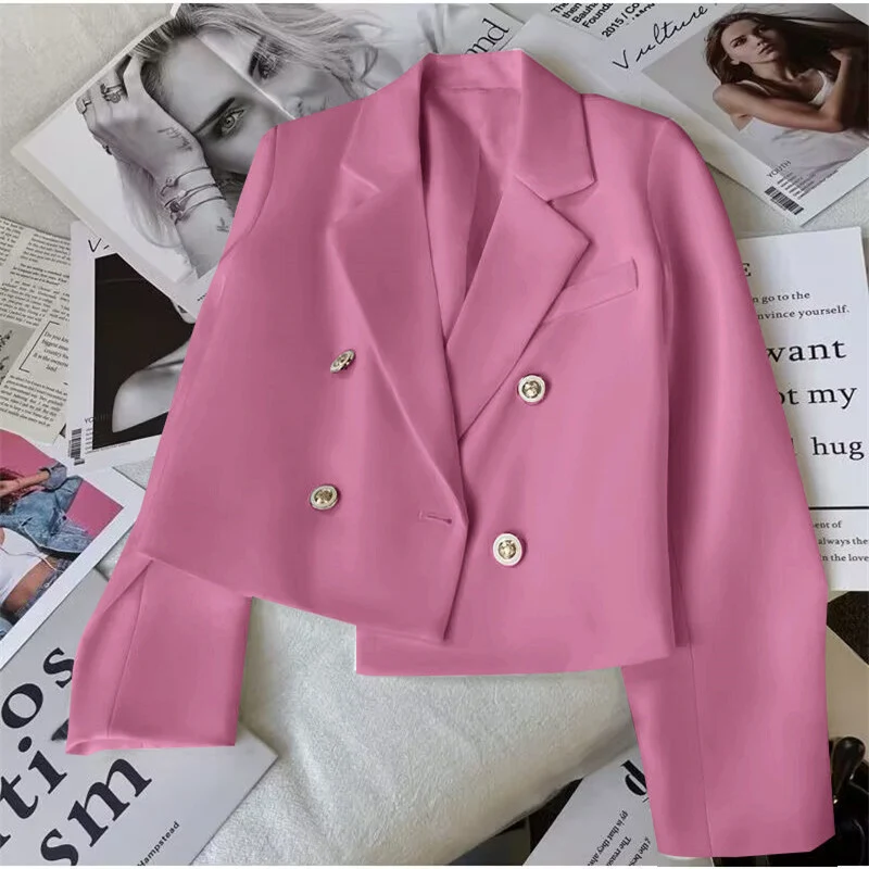 Damen Modischer Kurzblazer mit doppelt geknöpften Details Drune