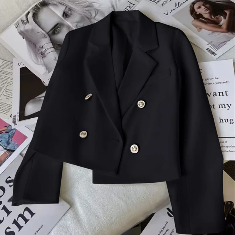 Damen Modischer Kurzblazer mit doppelt geknöpften Details Drune
