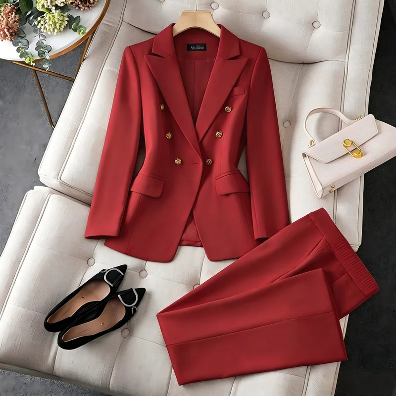 Damen Modischer Doppelreiher Blazer mit eleganten Details Drune