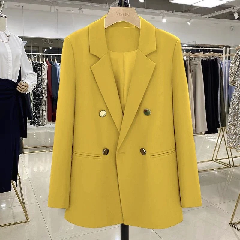 Damen Modischer Doppelreiher Blazer Drune