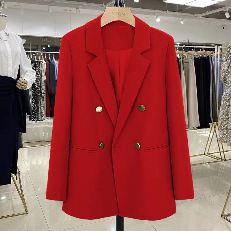 Damen Modischer Doppelreiher Blazer Drune