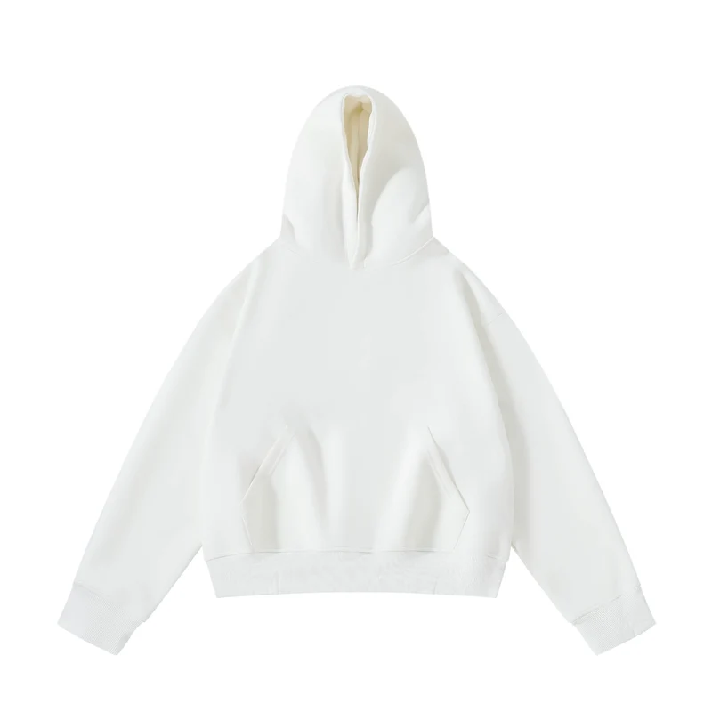 Unisex schwerer Oversize-Kapuzenpullover mit doppellagiger Kapuze Kängurutasche und breitem Rippbund Drune