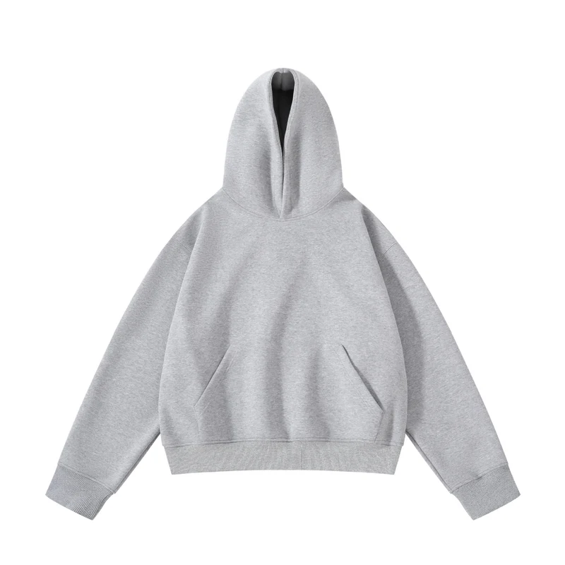 Unisex schwerer Oversize-Kapuzenpullover mit doppellagiger Kapuze Kängurutasche und breitem Rippbund Drune