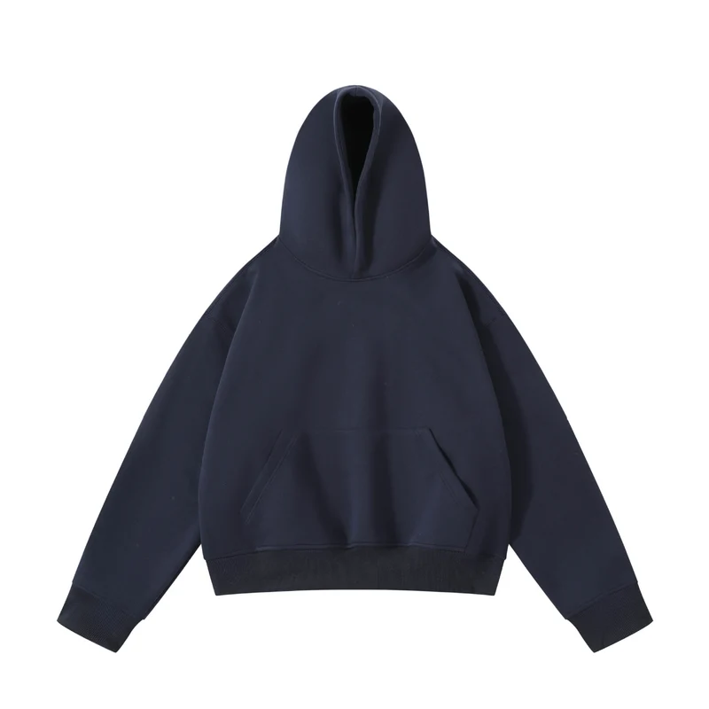 Unisex schwerer Oversize-Kapuzenpullover mit doppellagiger Kapuze Kängurutasche und breitem Rippbund Drune